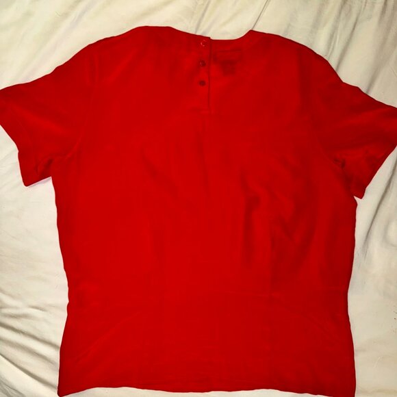 Vintage Charter Club 100% Silk Blouse Red Size 14 | Button-Back Classic Holiday - Picture 10 of 14